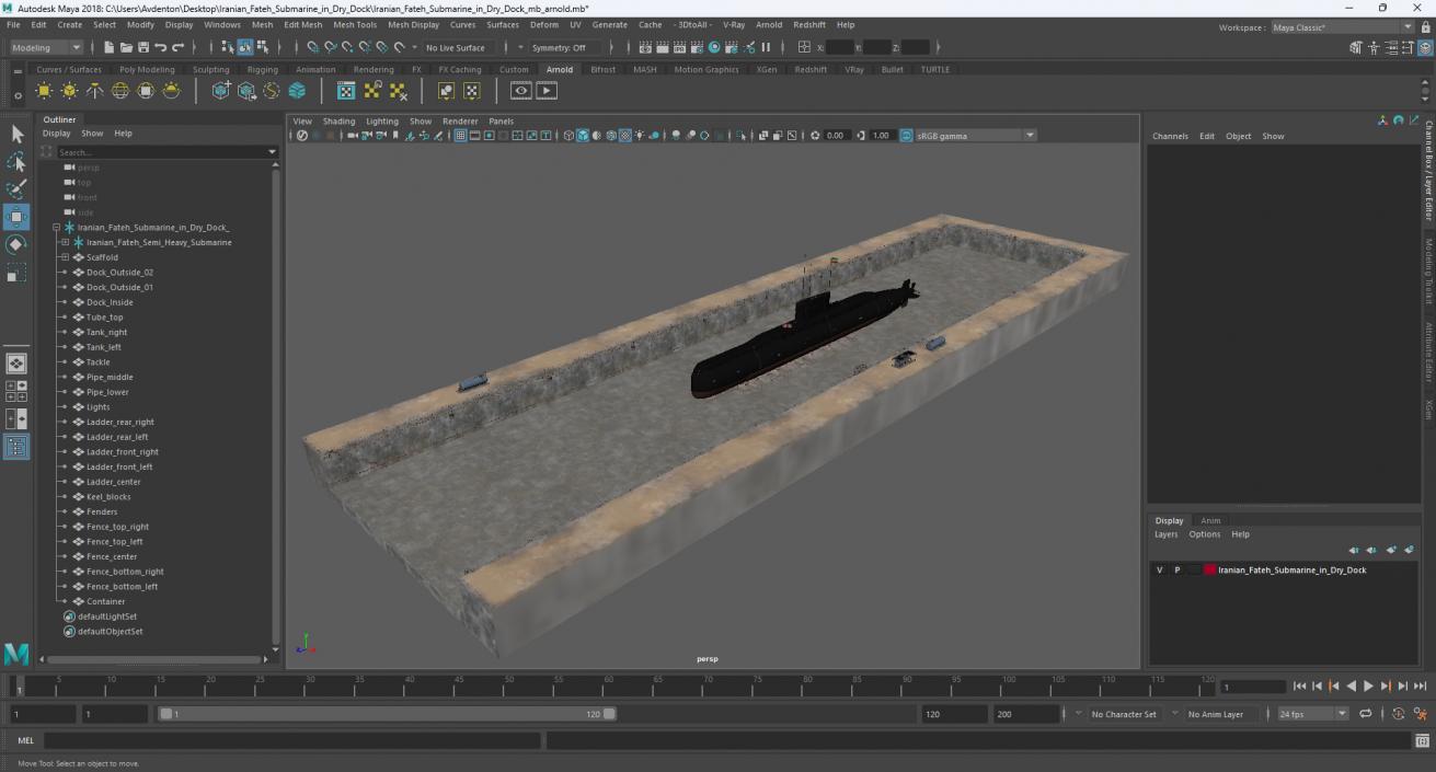 3D model Iranian Fateh Submarine in Dry Dock