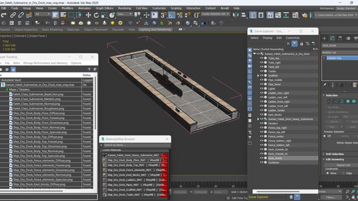 3D model Iranian Fateh Submarine in Dry Dock