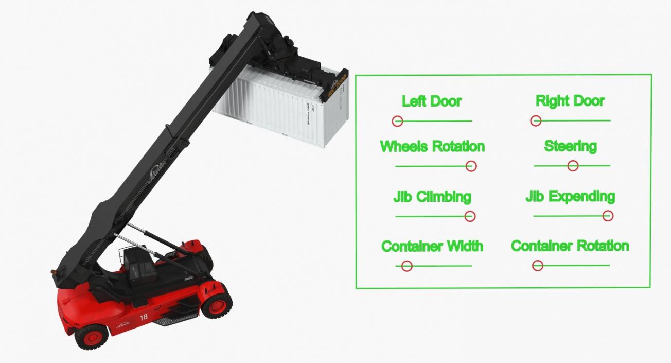 Linde Reach Staker with 20ft ISO Container Rigged 3D model