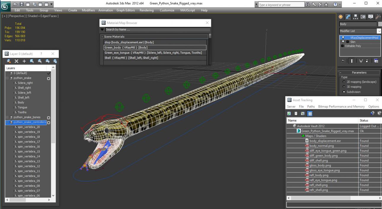 3D model Green Python Snake Rigged