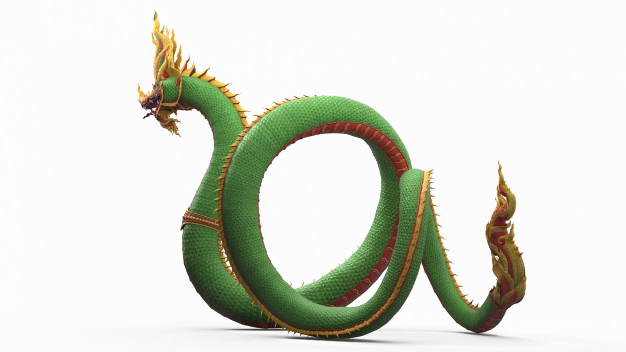 3D Asian Naga Serpent Green Statue