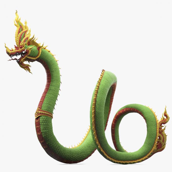 3D Asian Naga Serpent Green Statue