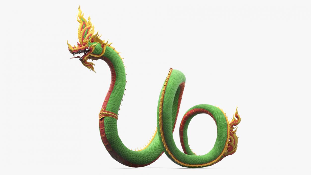 3D Asian Naga Serpent Green Statue