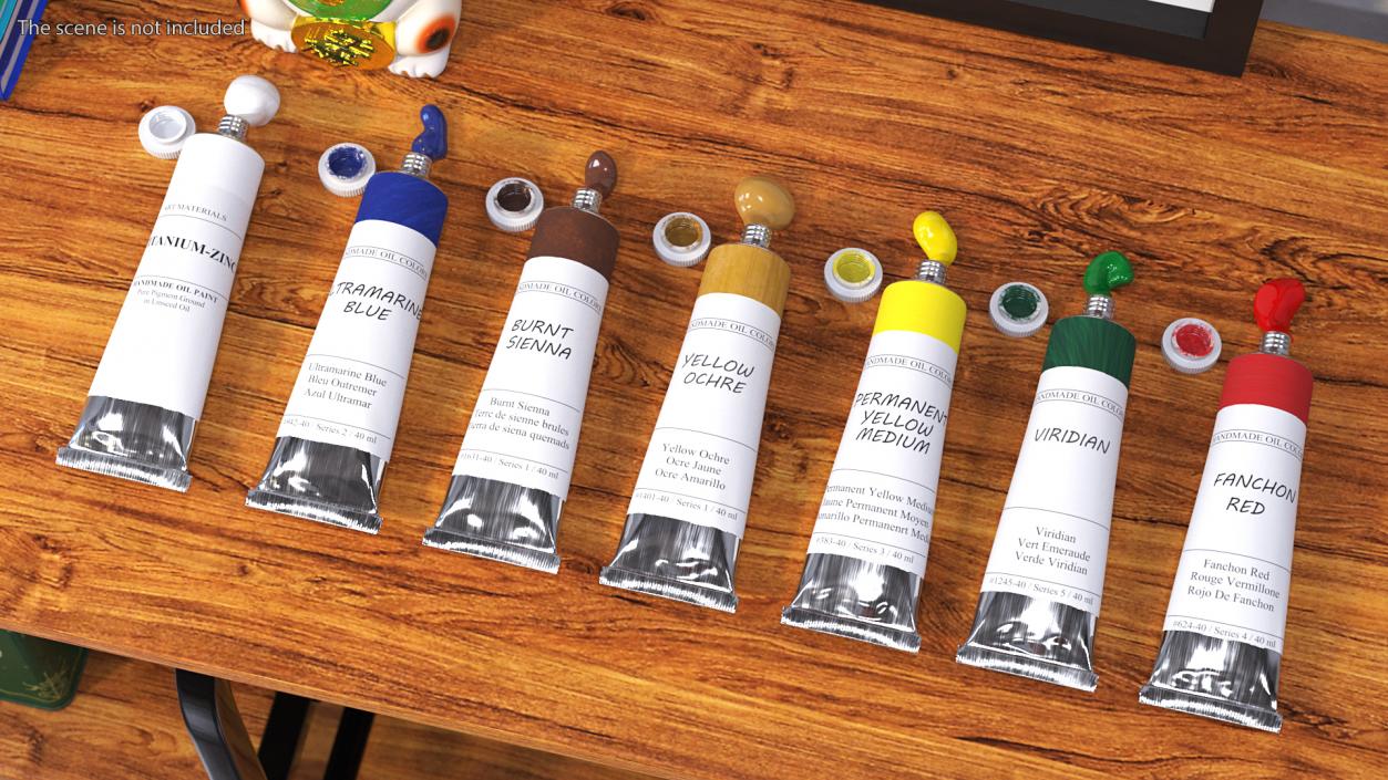 3D Opened Oil Paint Tubes Set