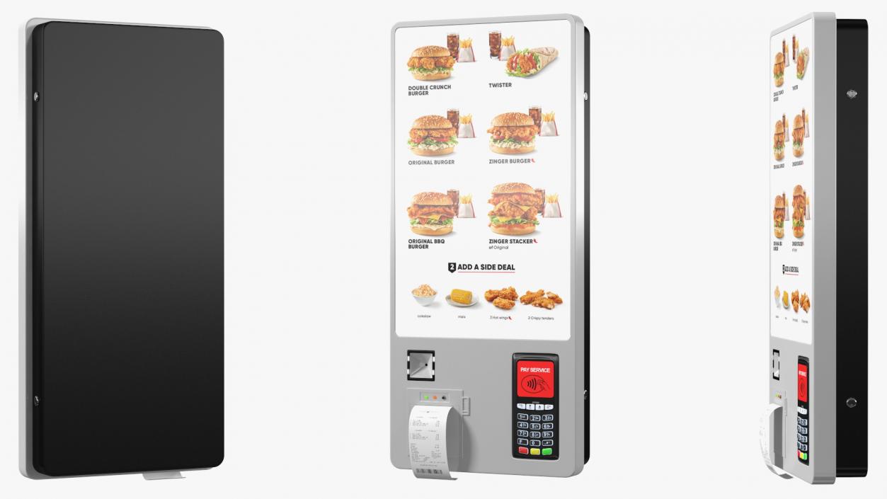 Fast Food Self Ordering Kiosk Wall Mounted 3D