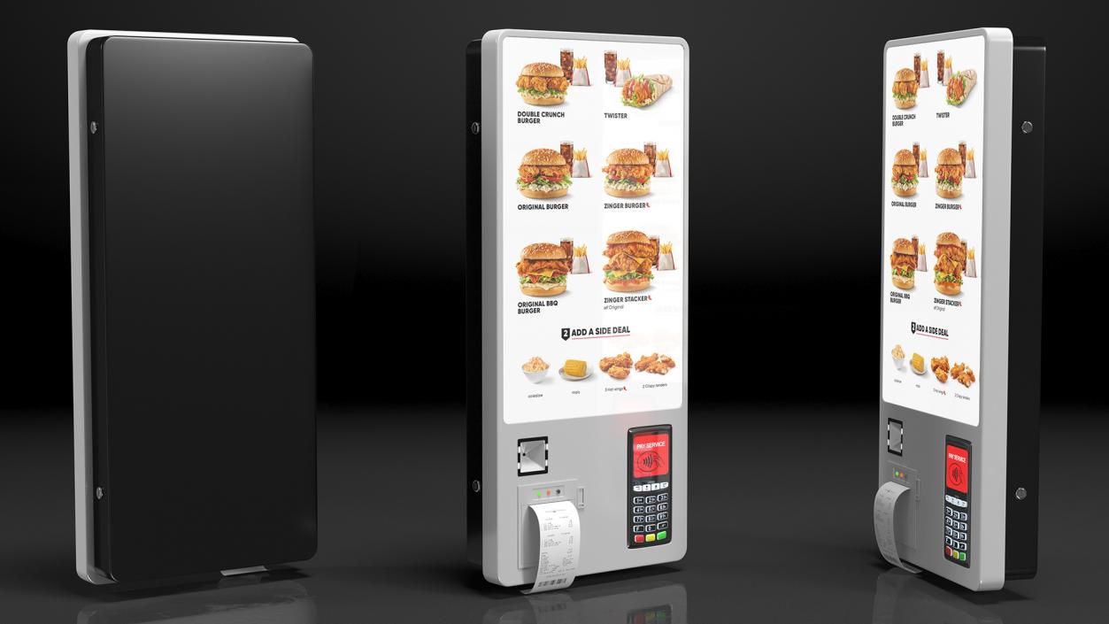 Fast Food Self Ordering Kiosk Wall Mounted 3D