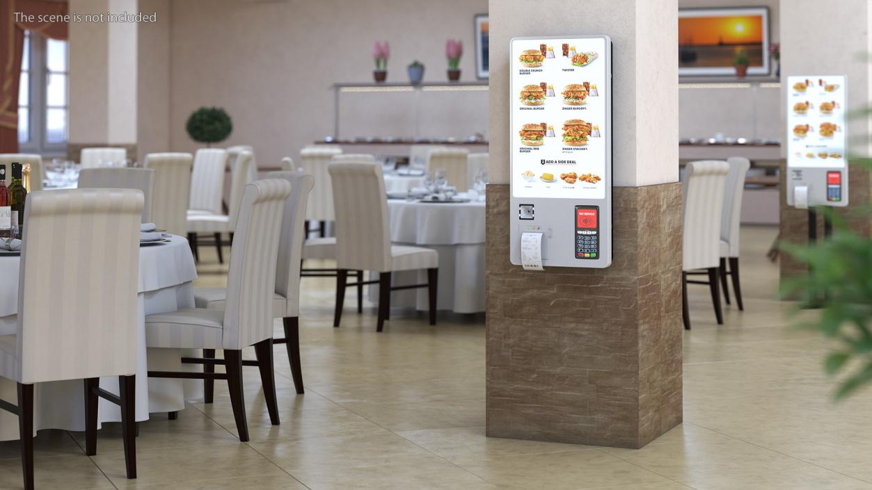 Fast Food Self Ordering Kiosk Wall Mounted 3D