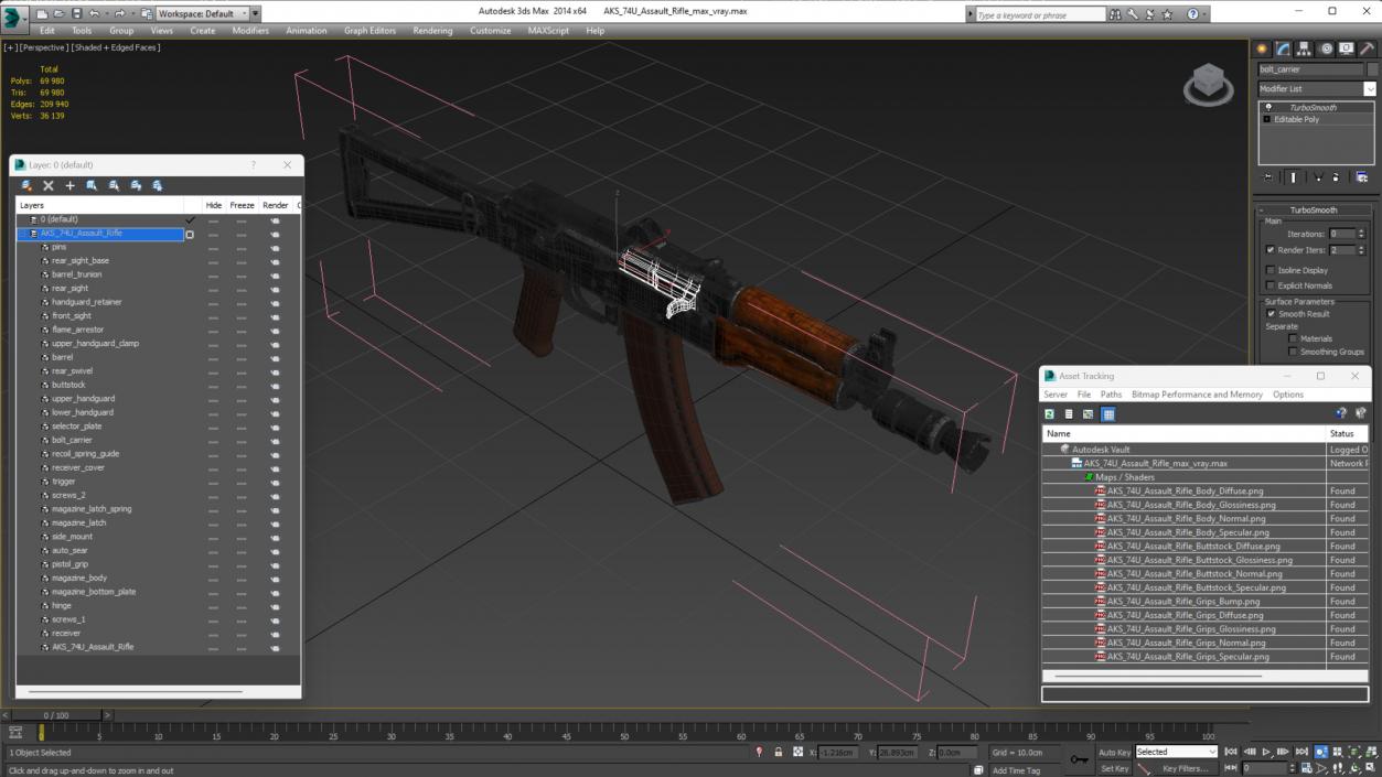 3D AKS 74U Assault Rifle