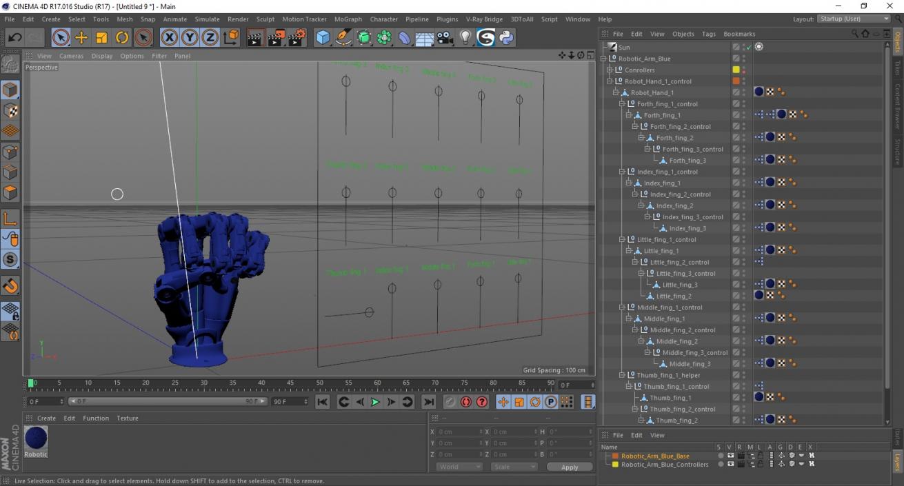 Robotic Arm Blue Rigged for Cinema 4D 3D