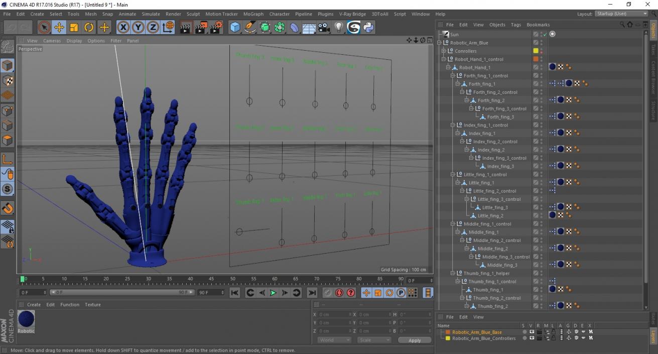 Robotic Arm Blue Rigged for Cinema 4D 3D