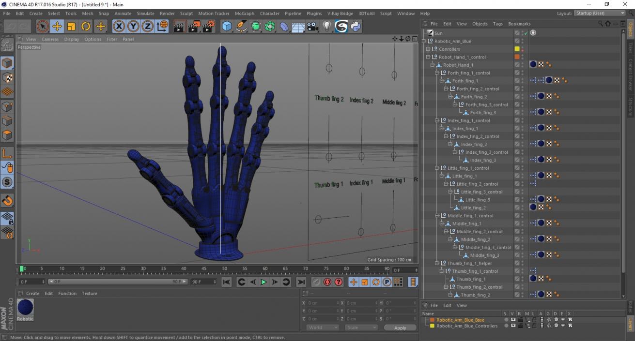 Robotic Arm Blue Rigged for Cinema 4D 3D