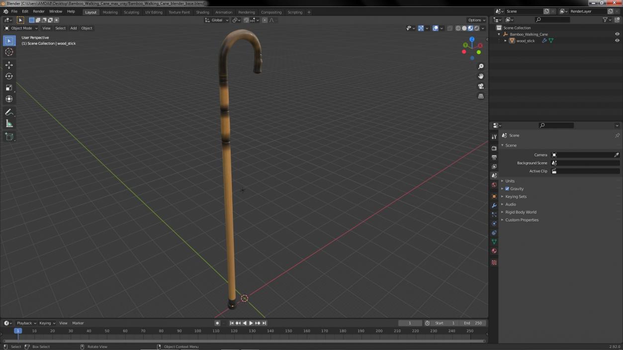 Bamboo Walking Cane 3D model