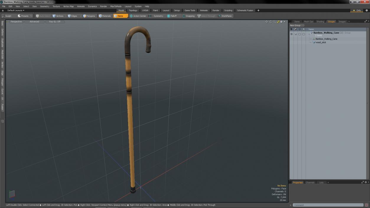 Bamboo Walking Cane 3D model