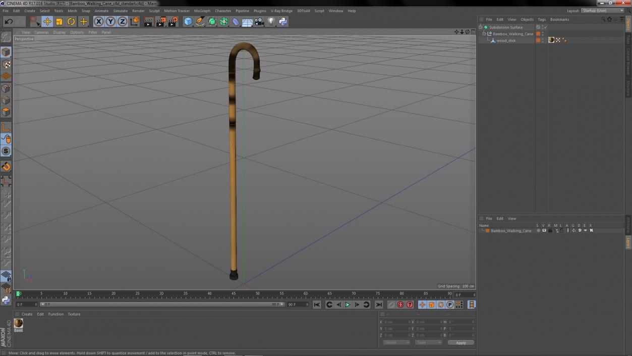 Bamboo Walking Cane 3D model