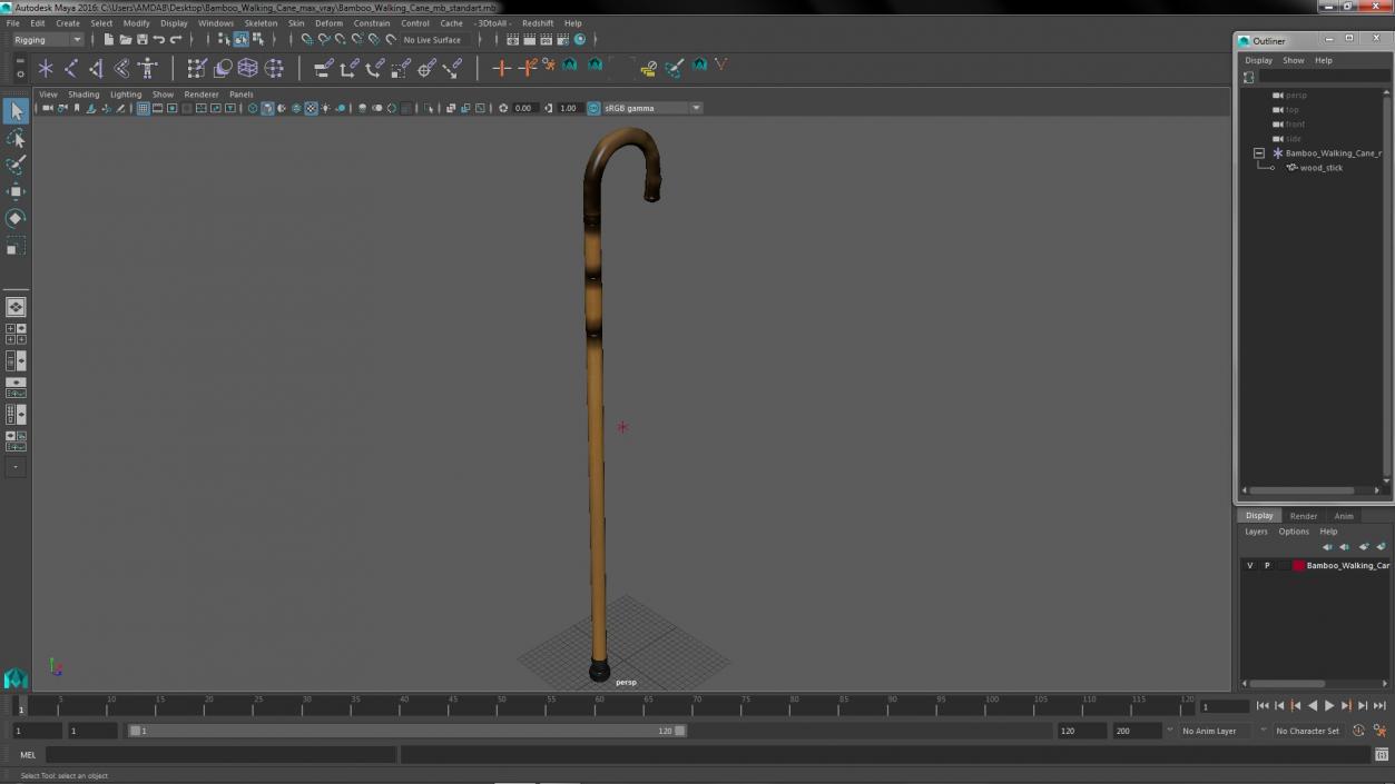 Bamboo Walking Cane 3D model