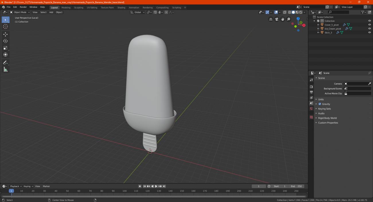 Homemade Popsicle Banana 3D model