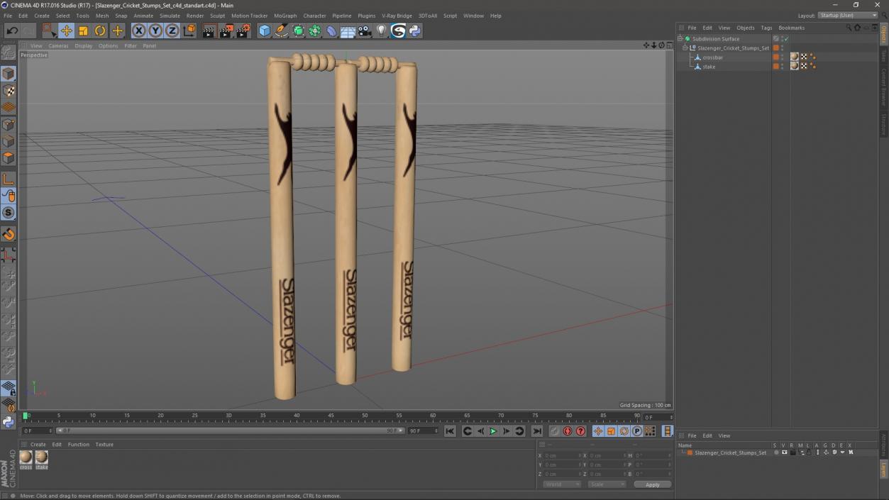 3D Slazenger Cricket Stumps Set model