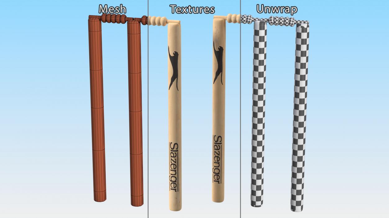 3D Slazenger Cricket Stumps Set model