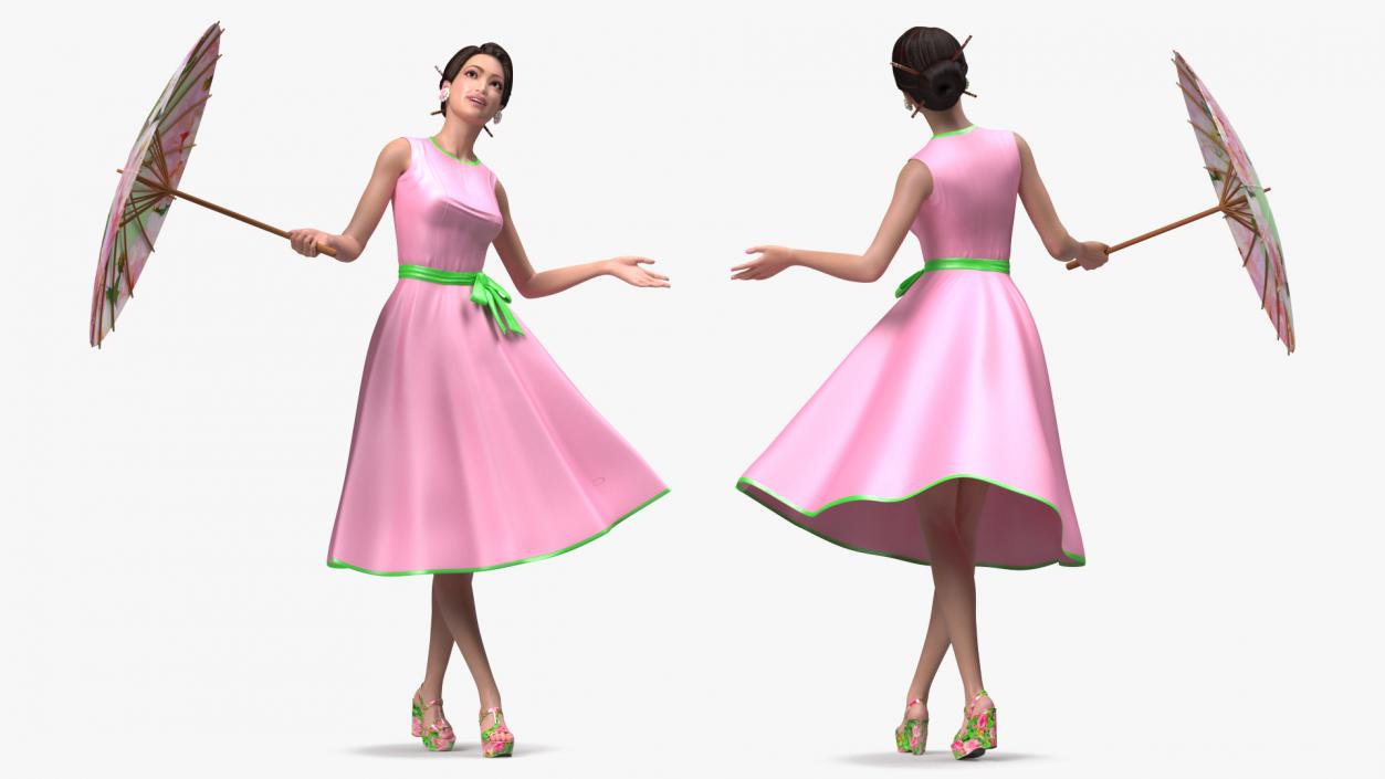 Asian Women Wearing Summer Dress 3D