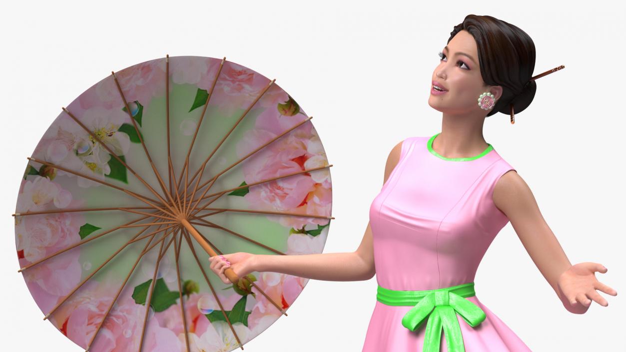 Asian Women Wearing Summer Dress 3D