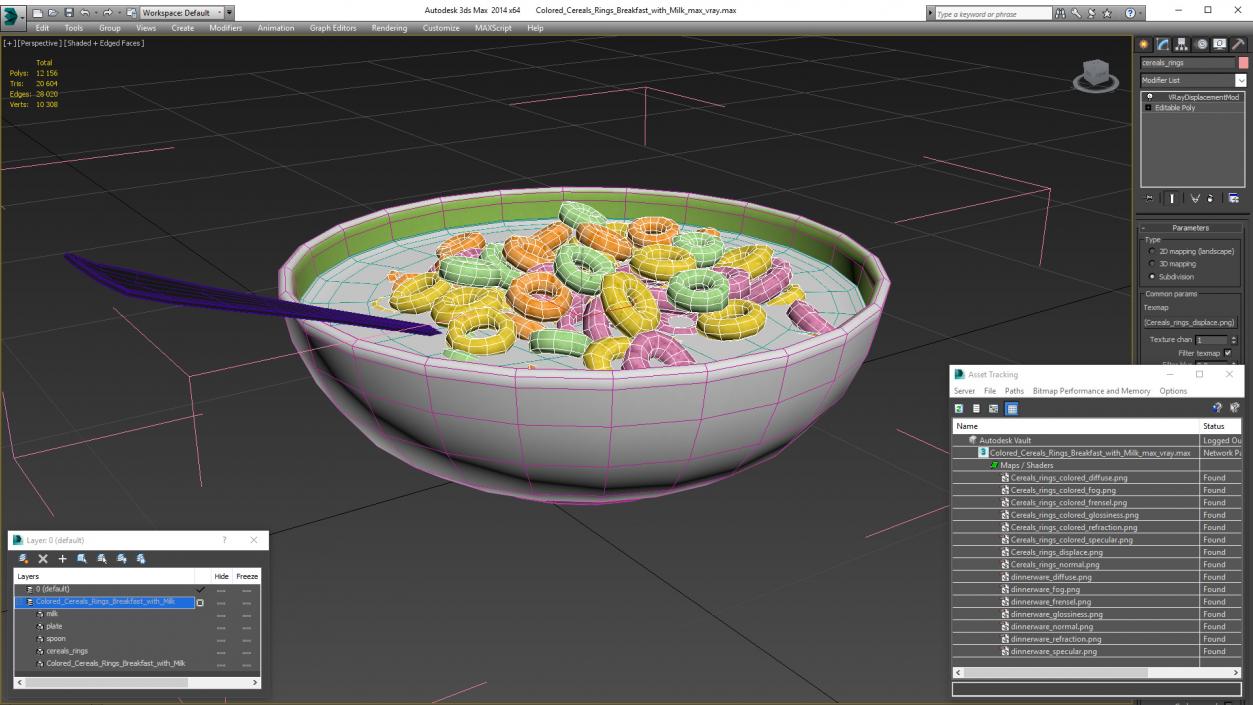 3D Colored Cereals Rings Breakfast with Milk