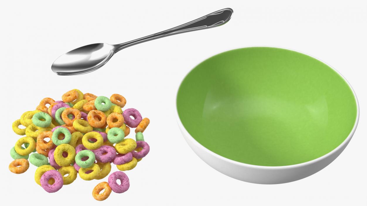 3D Colored Cereals Rings Breakfast with Milk