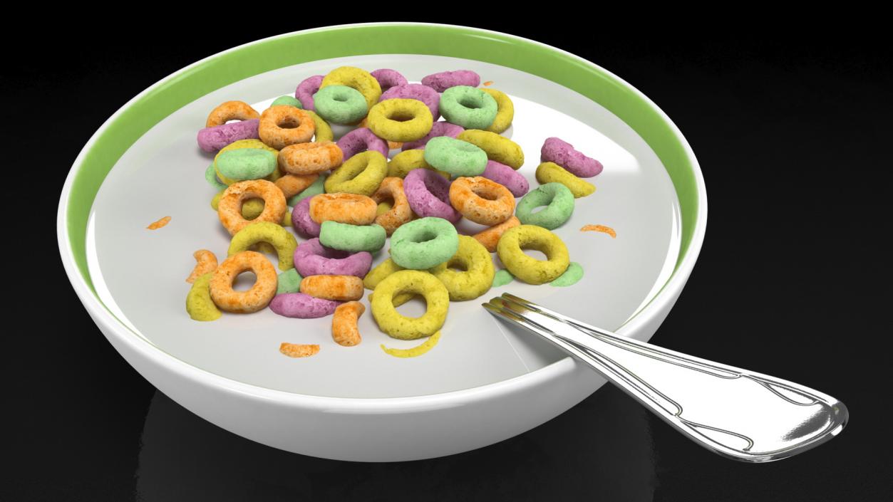 3D Colored Cereals Rings Breakfast with Milk