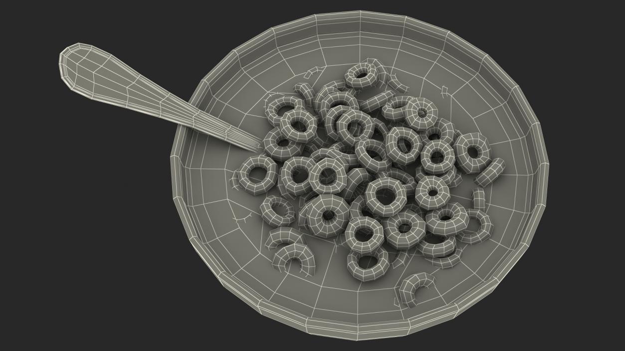 3D Colored Cereals Rings Breakfast with Milk