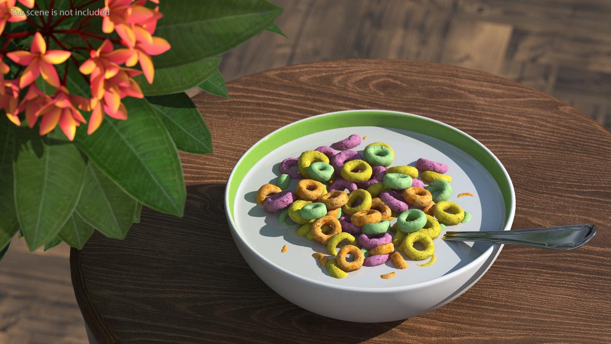 3D Colored Cereals Rings Breakfast with Milk