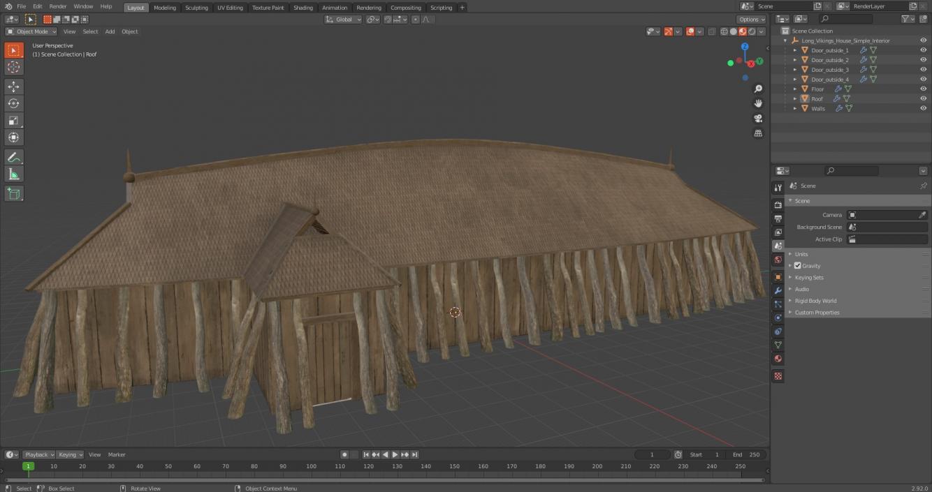 Long Vikings House Simple Interior 3D model