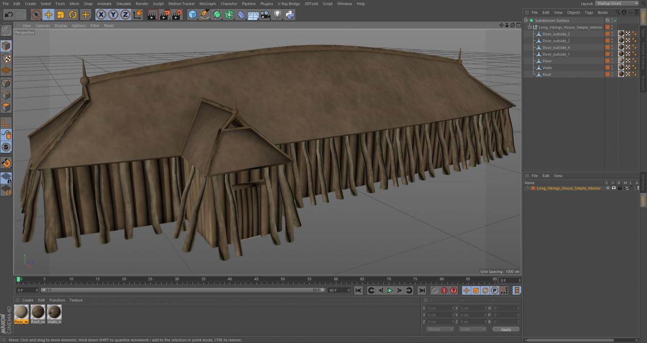 Long Vikings House Simple Interior 3D model