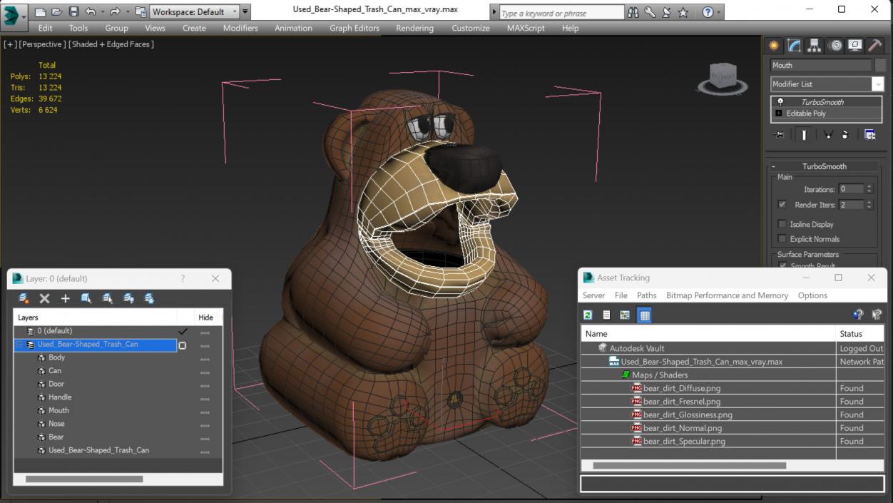 3D Used Bear-Shaped Trash Can