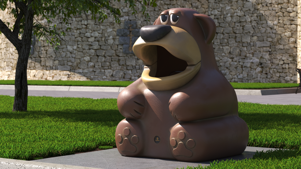 3D Used Bear-Shaped Trash Can