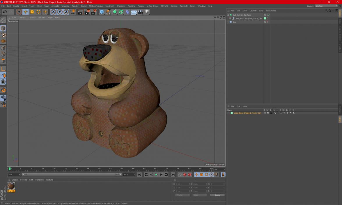 3D Used Bear-Shaped Trash Can