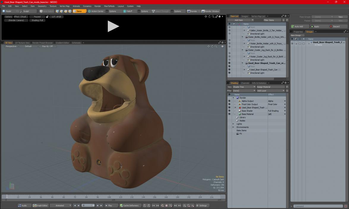 3D Used Bear-Shaped Trash Can