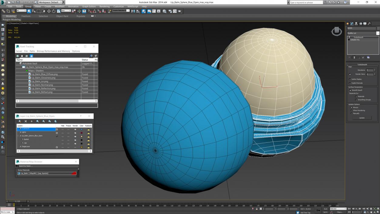 3D model Lip Balm Sphere Blue Open