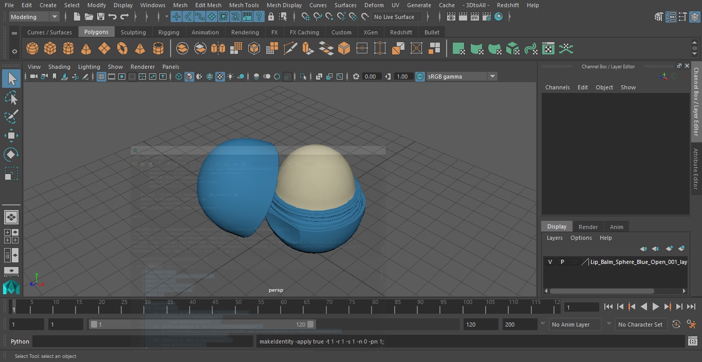 3D model Lip Balm Sphere Blue Open