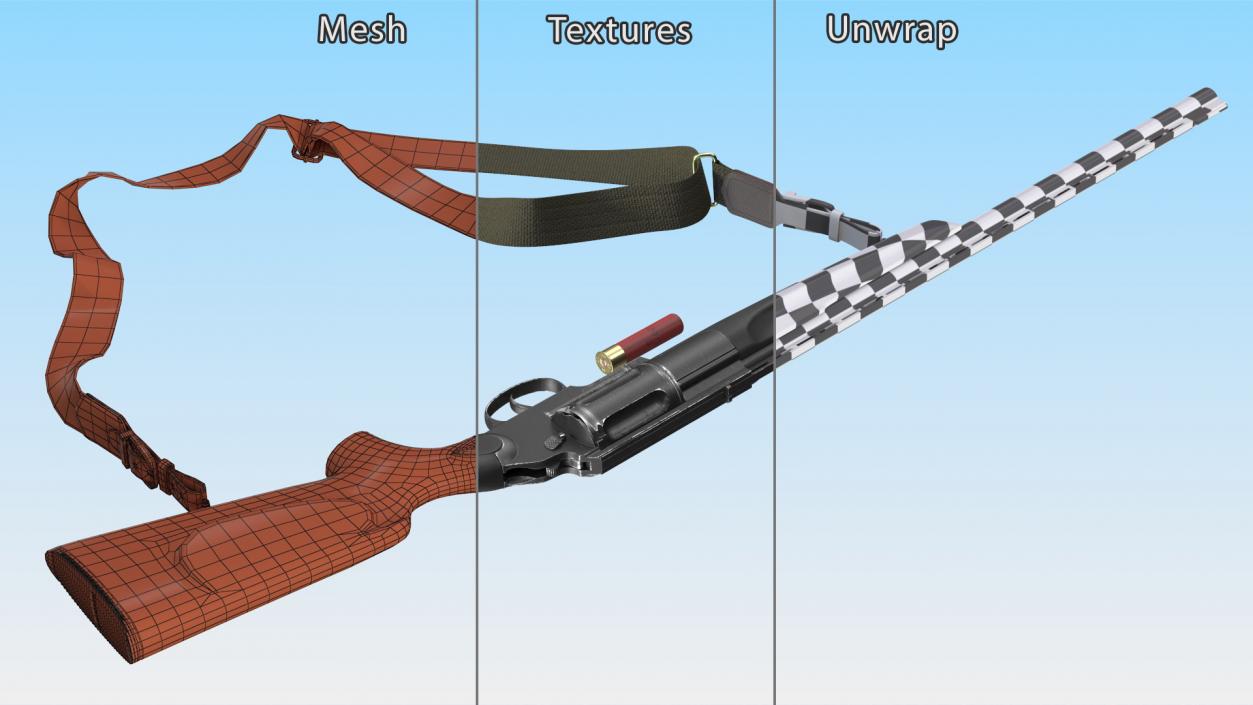 3D Russian Revolving Shotgun MTs255 Polymer Worn Rigged for Cinema 4D