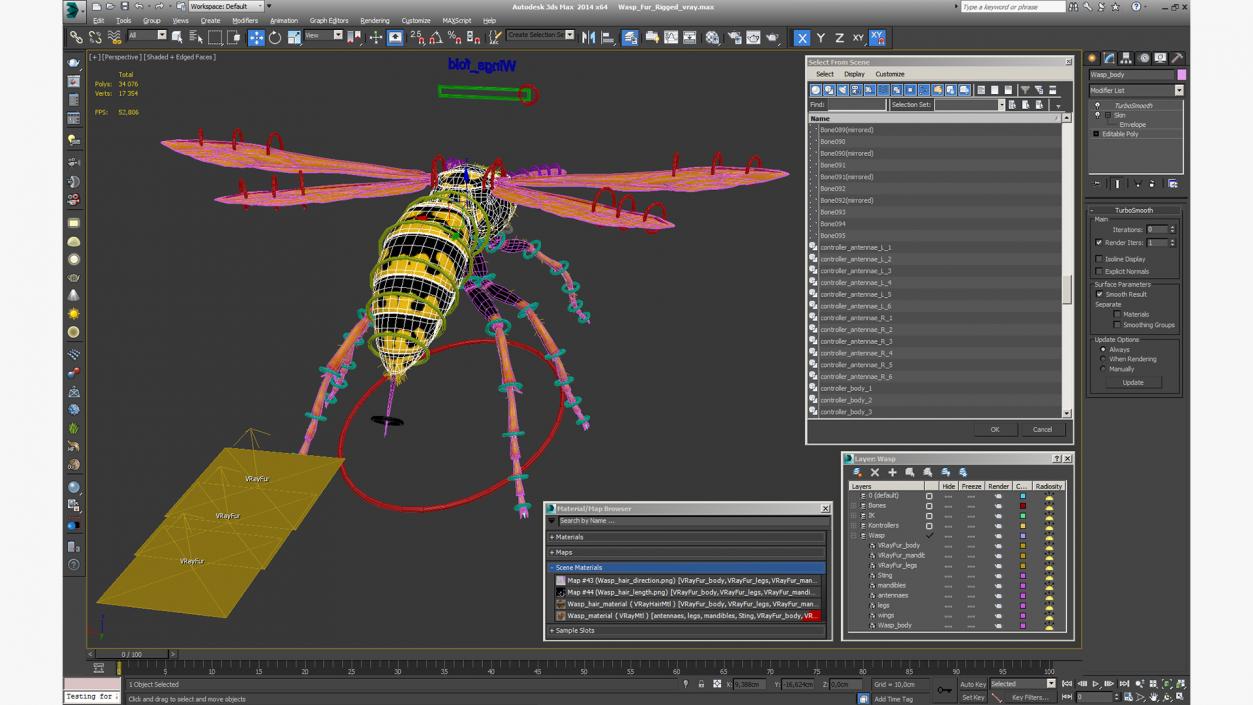 3D model Wasp Fur Rigged