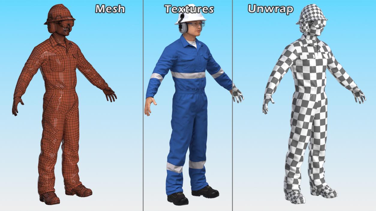 3D Oil Gas Worker Neutral Pose Fur