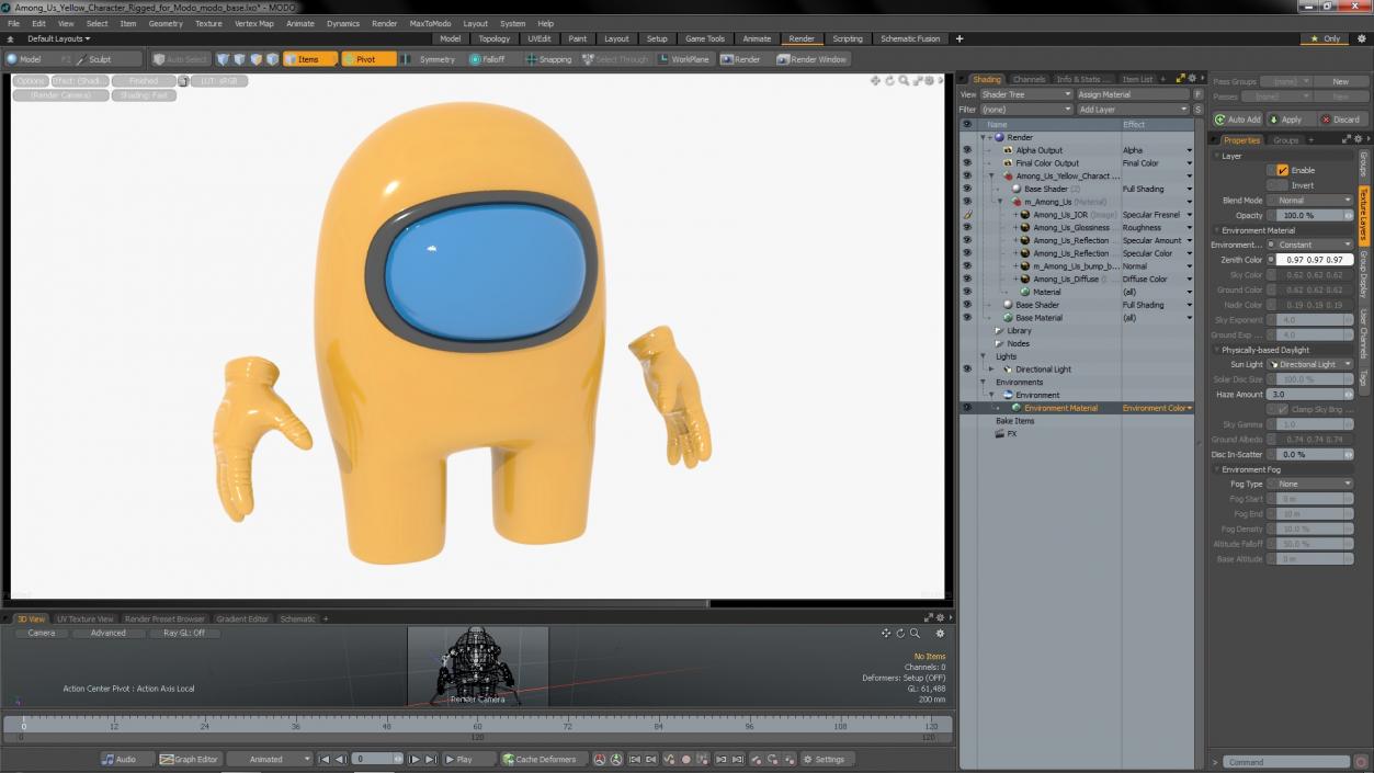 3D Among Us Yellow Character Rigged for Modo