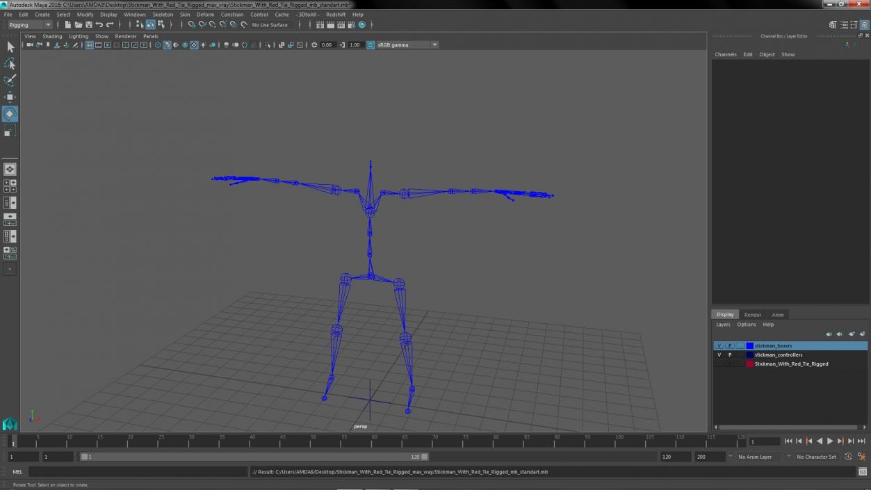 Stickman With Red Tie Rigged for Maya 3D