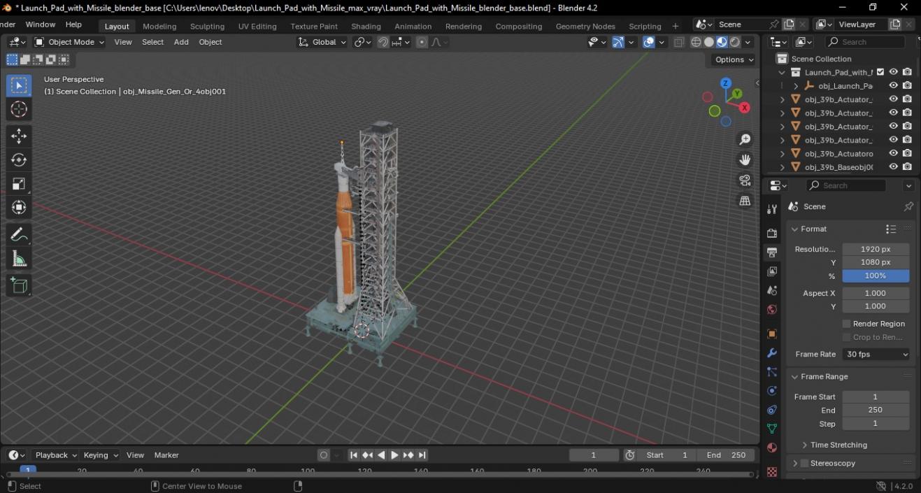 3D Launch Pad with Missile model