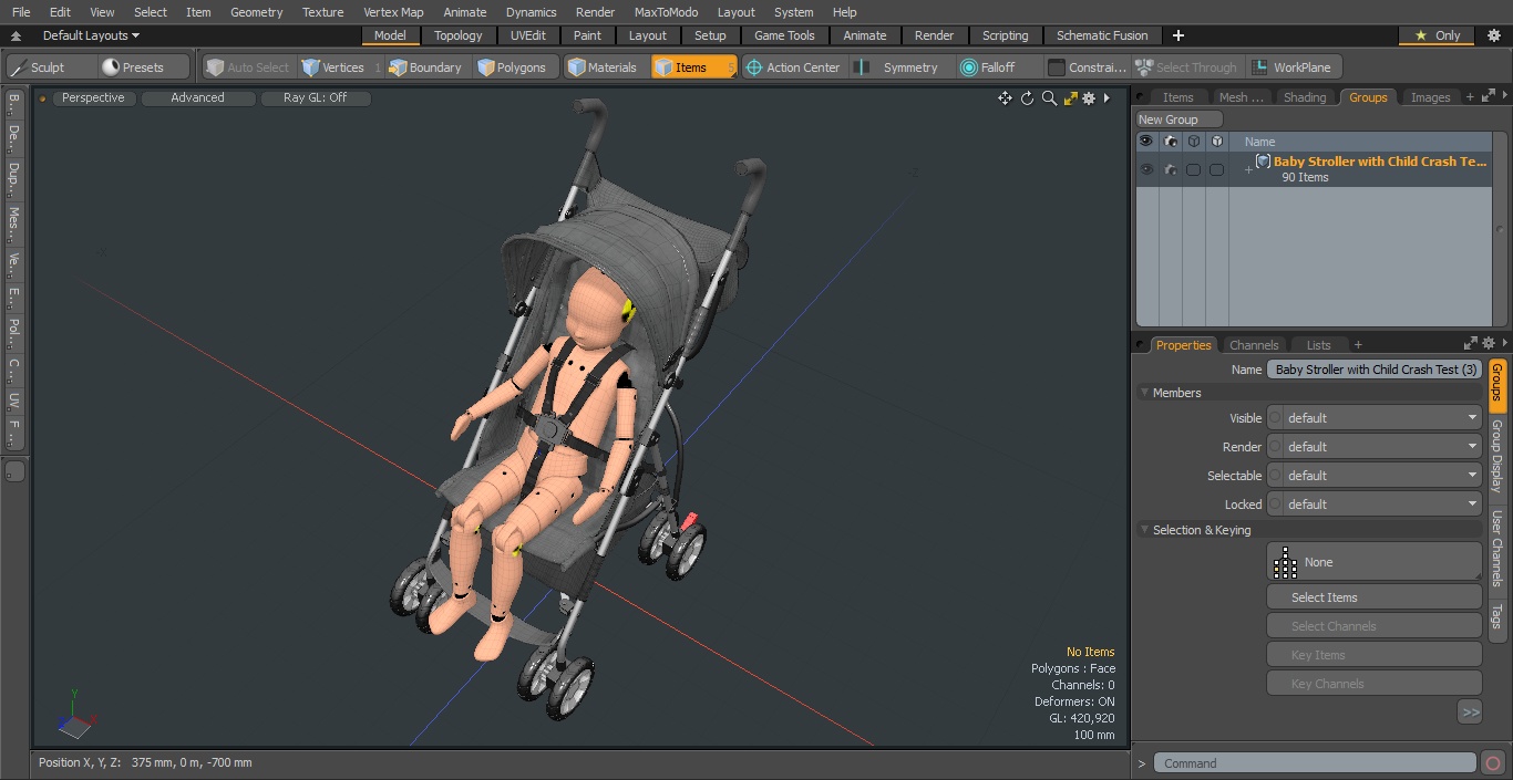 3D model Baby Stroller with Child Crash Test