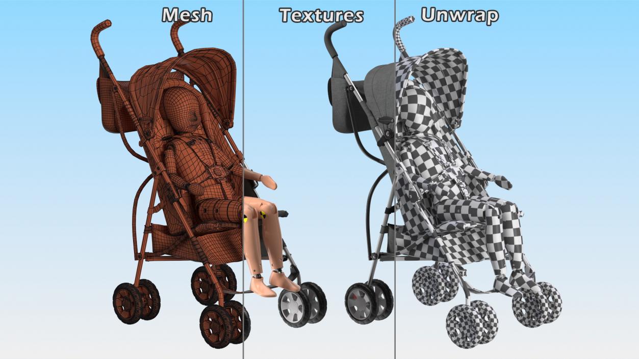 3D model Baby Stroller with Child Crash Test