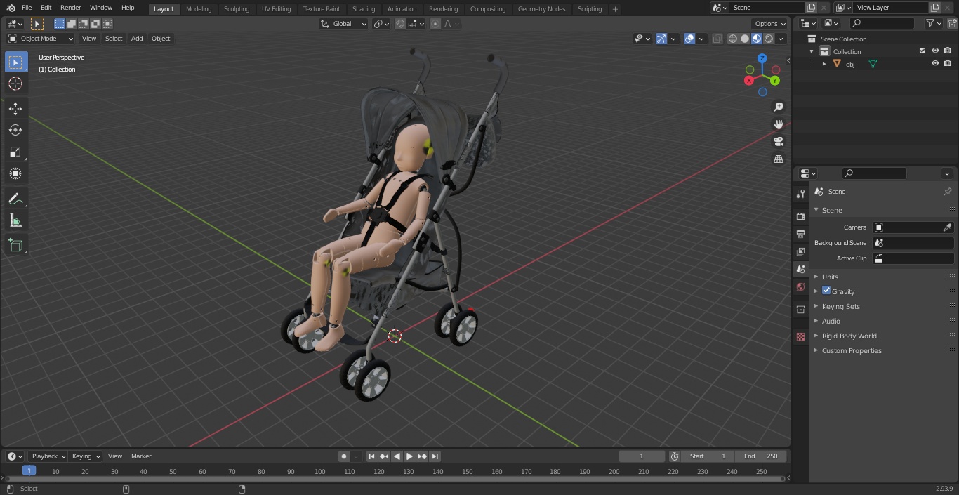 3D model Baby Stroller with Child Crash Test