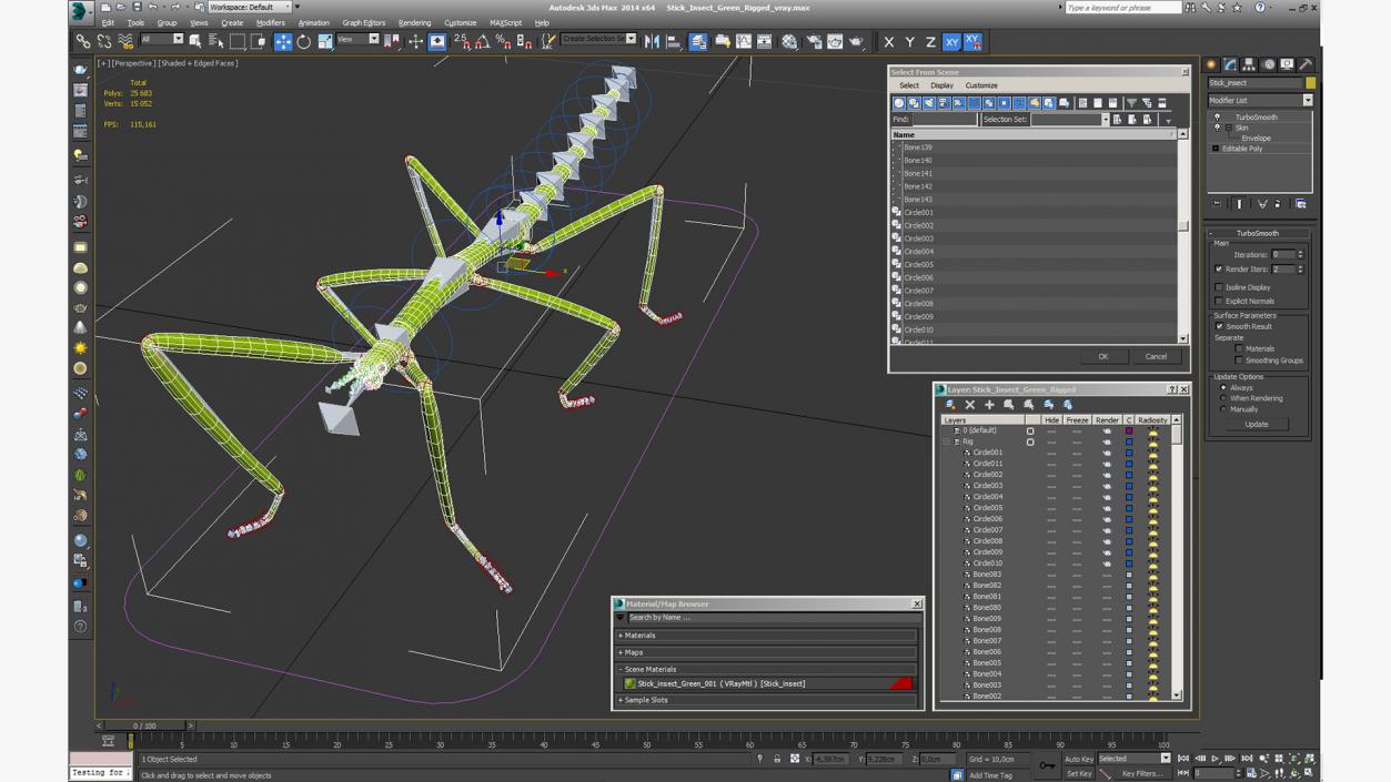 3D model Stick Insect Green Rigged