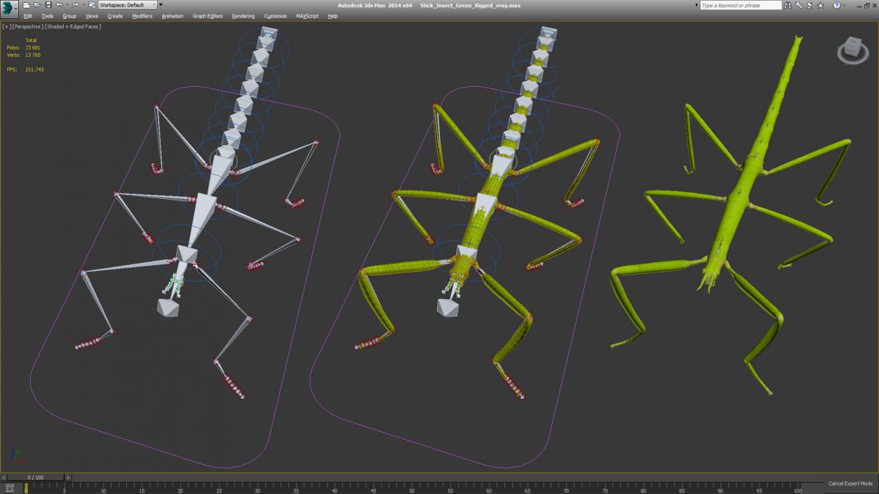 3D model Stick Insect Green Rigged