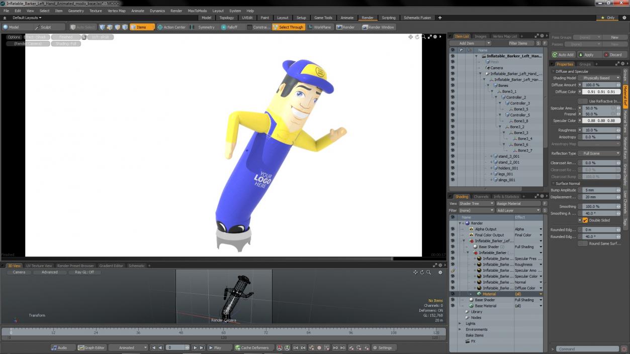 3D model Inflatable Barker Left Hand Animated for Modo