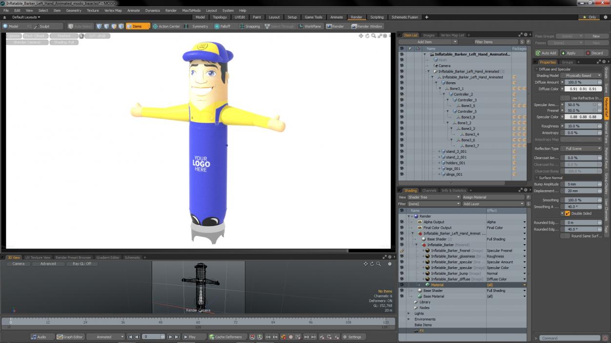 3D model Inflatable Barker Left Hand Animated for Modo